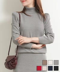 新色追加 手洗い可 ニット レディース トップス 服 秋冬春 女性 洗える かわいい オフィス おしゃれ 長袖 おすすめ ジョイントスペース タートルネック 袖山ギャザー ニット Liala×PG