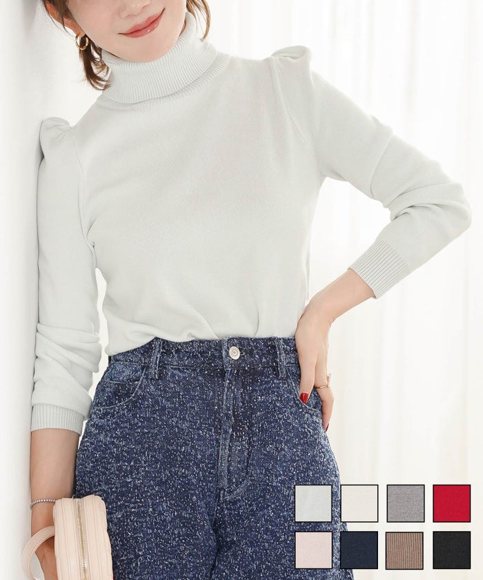 新色追加 手洗い可 ニット レディース トップス 服 秋冬春 女性 洗える かわいい オフィス おしゃれ 長袖 おすすめ ジョイントスペース タートルネック 袖山ギャザー ニット Liala×PG