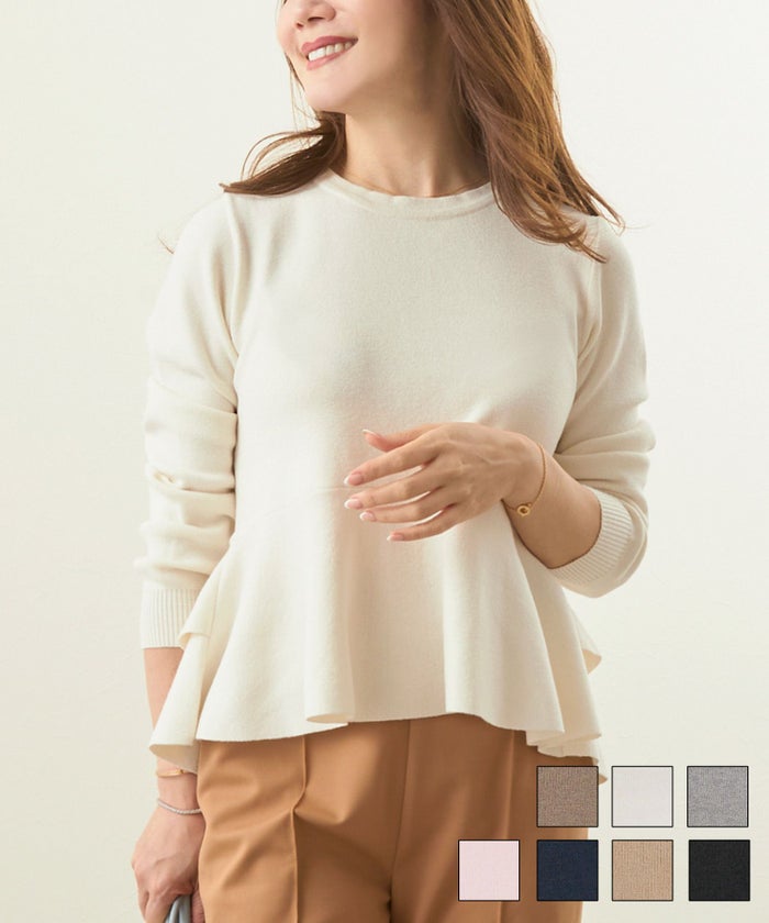 新色追加 手洗い可 ニット レディース トップス 服 秋冬春 女性 洗える かわいい オフィス おしゃれ 長袖 おすすめ ジョイントスペース 後2段 ペプラム ニット プルオーバー Liala×PG