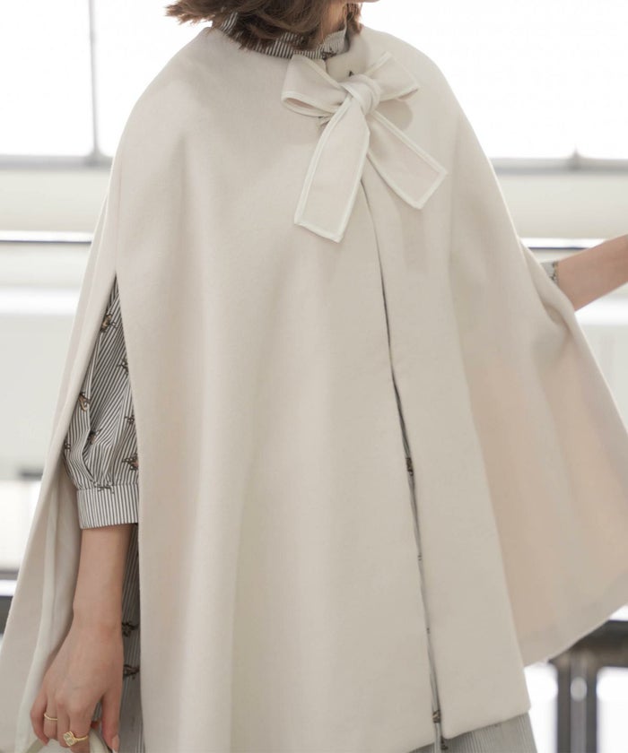 レディース/コート/アウター/ケープ/リボン/春/秋/冬/ネイビー/アイボリー/ブラック