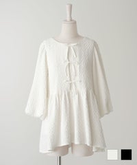 フロント リボン ホイップ ブラウス HUIT ホワイト/ブラック