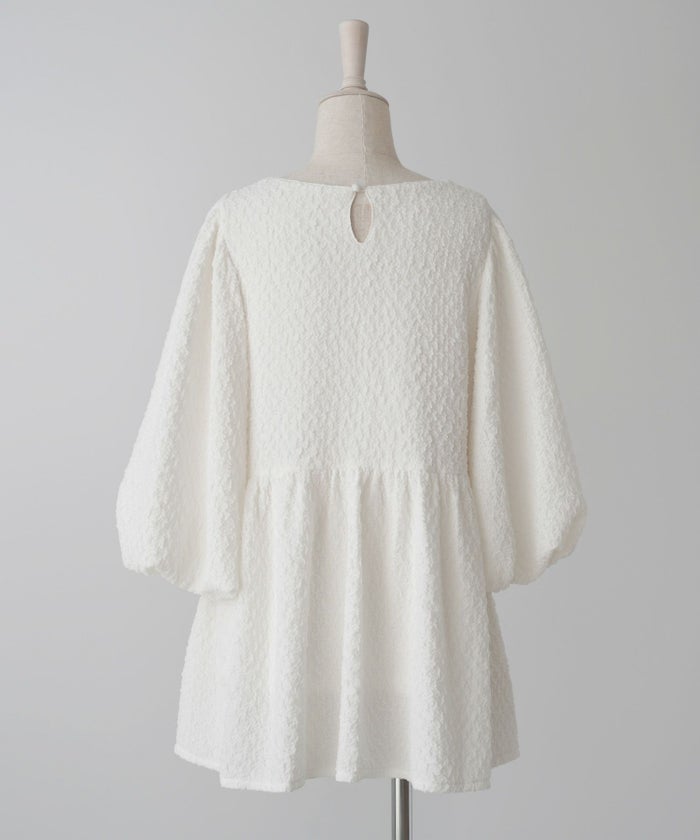 レディース/トップス/ブラウス/ペプラム/リボン/ホイップ/バルーンスリーブ/春/夏/秋/6分袖/ホワイト/ブラック