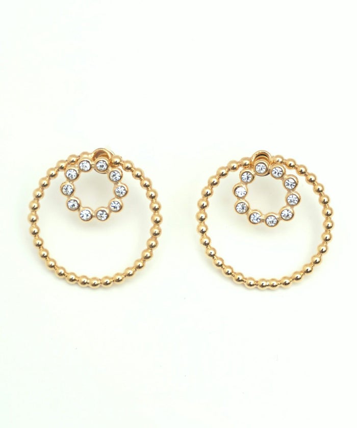 ダブル リング 2way ピアス Double Ring 2way Pierce 真鍮 クリスタル チタンポスト スタッズ 2連 ダブル リング 2way ピアス Double Ring 2way Pierce （Liala）