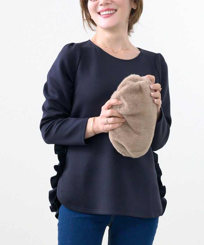 手洗い可/長袖/スリット/サイド&バックフリル/ストレッチ/あたたか/大人可愛い