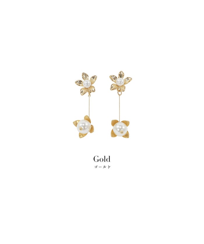 フラワーモチーフドロップパールイヤリングPrimaScherrer全1色｜psc975-0785【1】