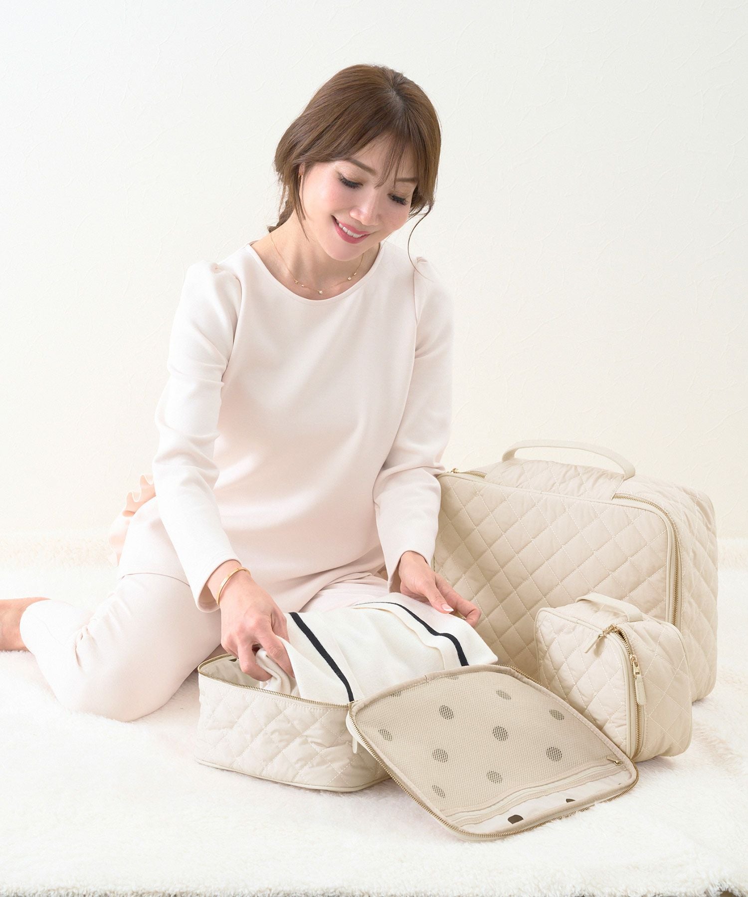 キルティング トラベル 収納バッグ 3点セット Liala×PG 全2色｜lpg932