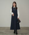 ワンピース/ダブル/ジョーゼット/ノースリ/Aラインワンピース/ネイビー/キャメル/チャコール/ブラック/フリー