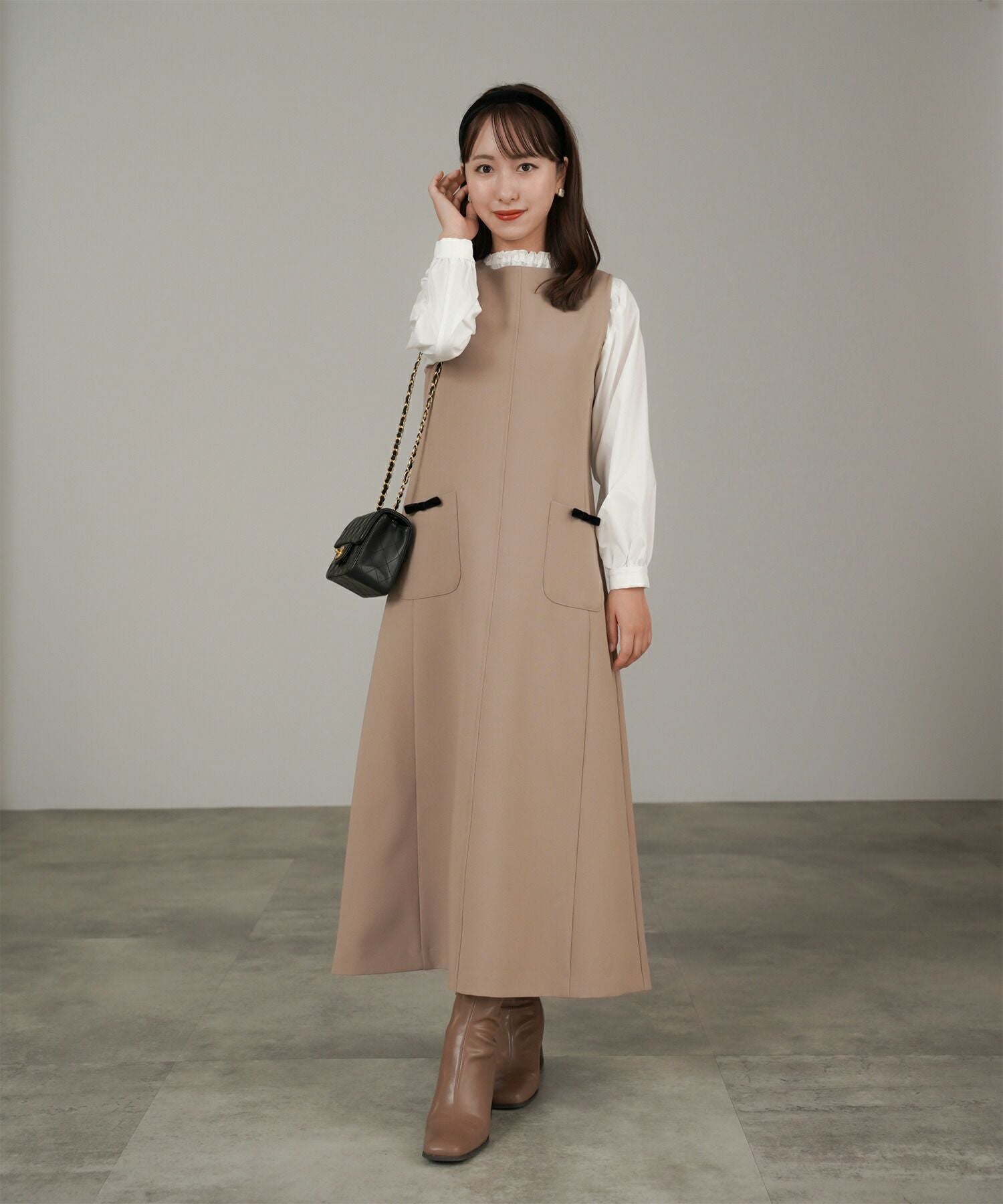 ダブル ジョーゼット ノースリ Aライン ワンピース lieulien×Chika 全4