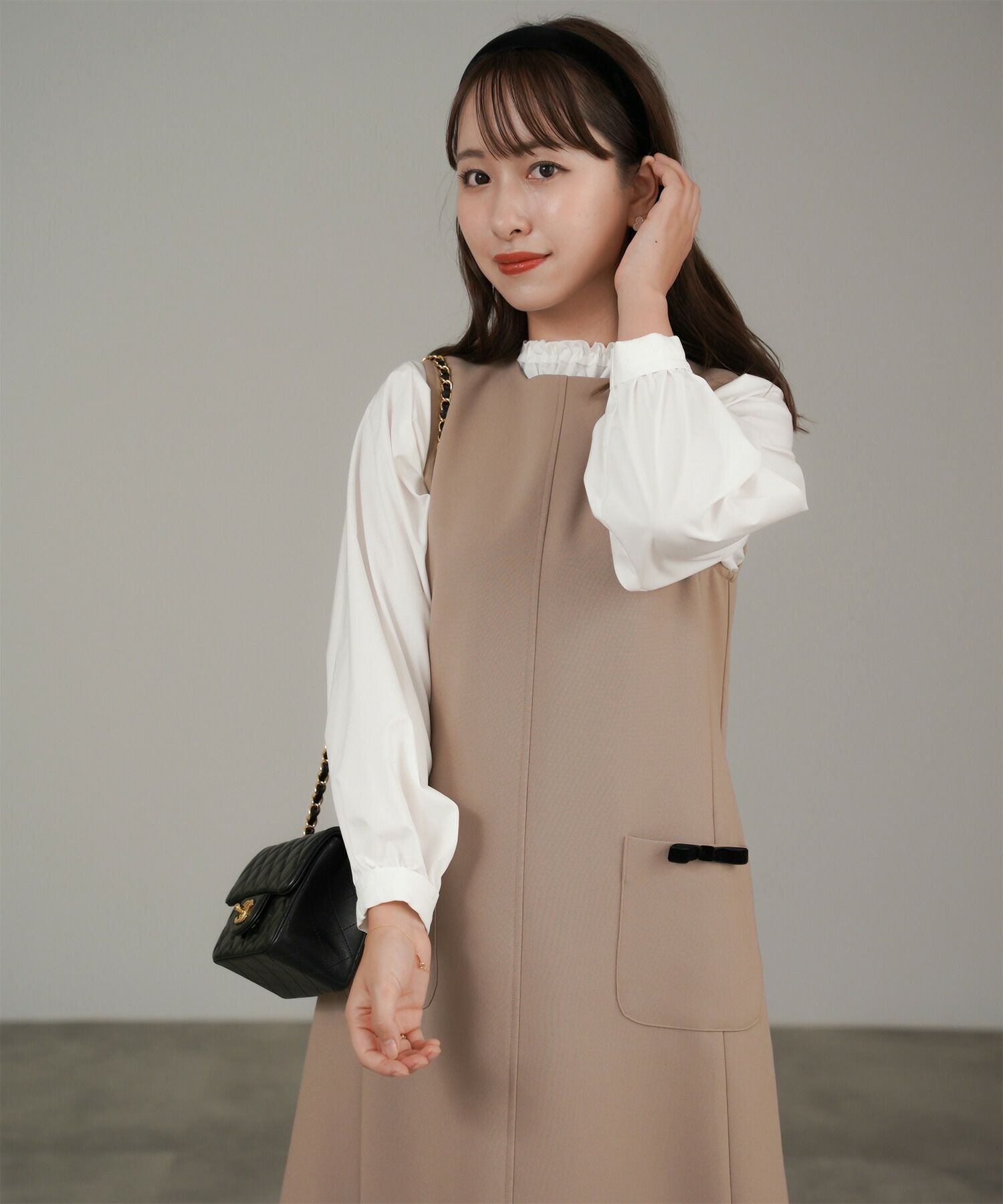 ダブル ジョーゼット ノースリ Aライン ワンピース lieulien×Chika 全4