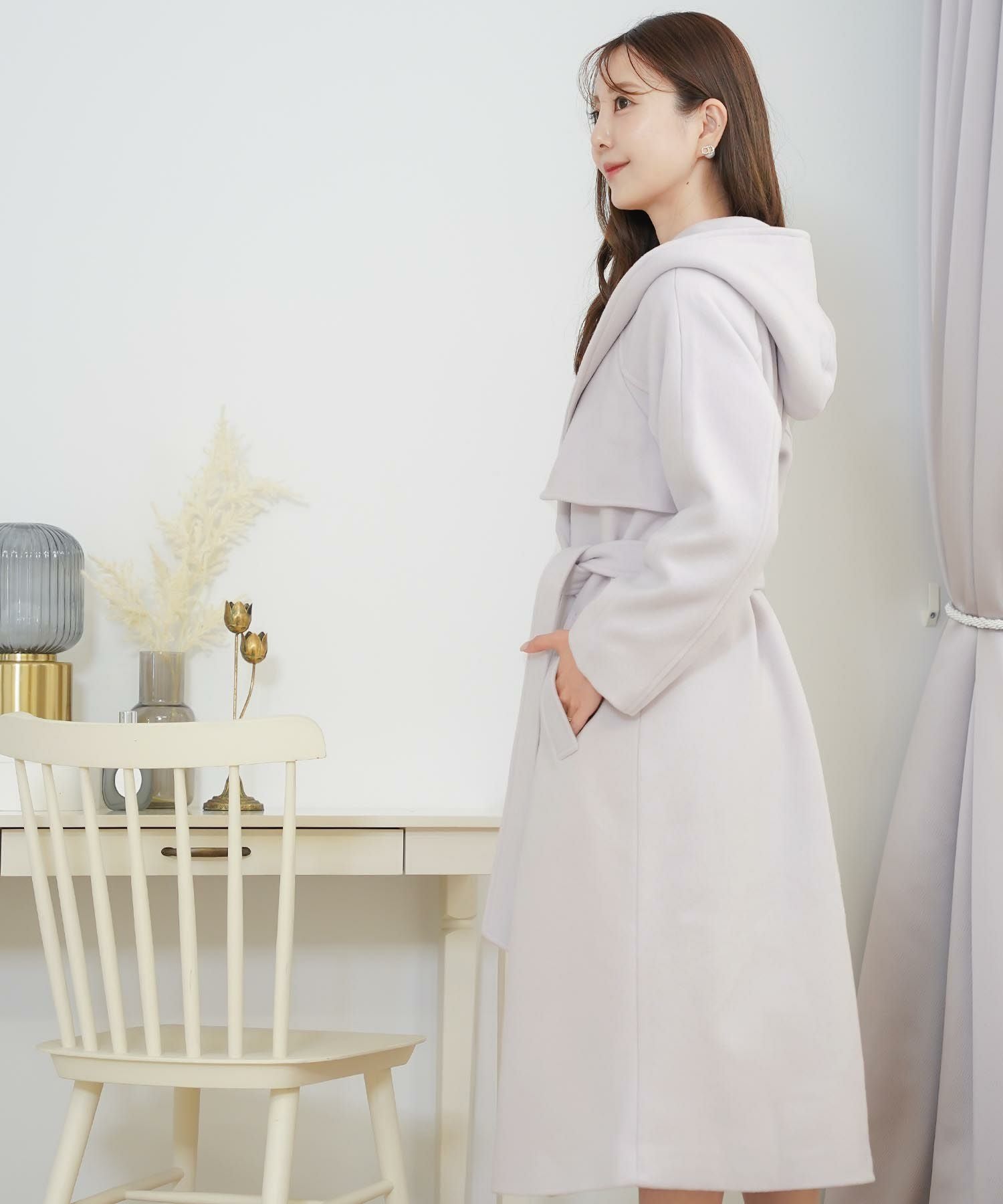 ダブル パールボタン カシミヤ混ウール コート le reve vaniller 全3色