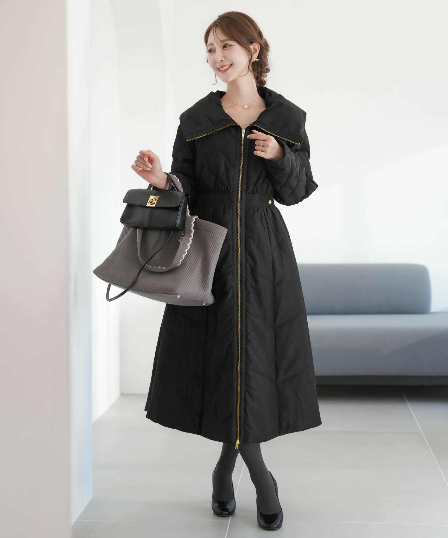 ビッグカラー フレア ダウン ドレスコート le reve vaniller 全4色