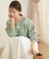 レディース/ニット/トップス/厚手/ふっくら/パール/リボン/チュール/長袖/秋/冬/お出かけ/デート/クリスマス/エレガント/フェミニン/上品/可愛い/新色/ミント/ピンク/ライトグレー/チャコール/ネイビー/トレンド