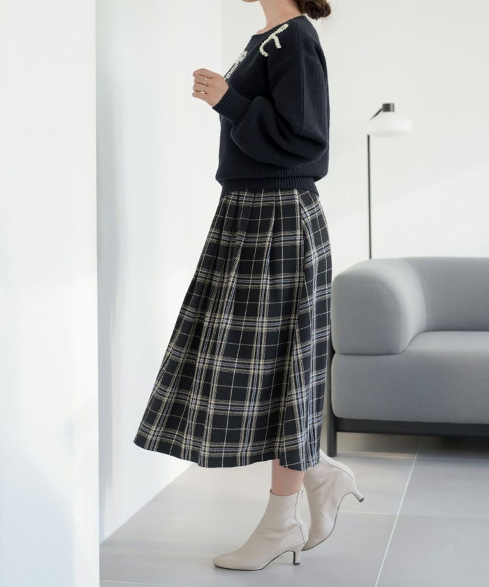 レディース/ニット/トップス/厚手/ふっくら/パール/リボン/チュール/長袖/秋/冬/お出かけ/デート/クリスマス/エレガント/フェミニン/上品/可愛い/新色/ミント/ピンク/ライトグレー/チャコール/ネイビー/トレンド