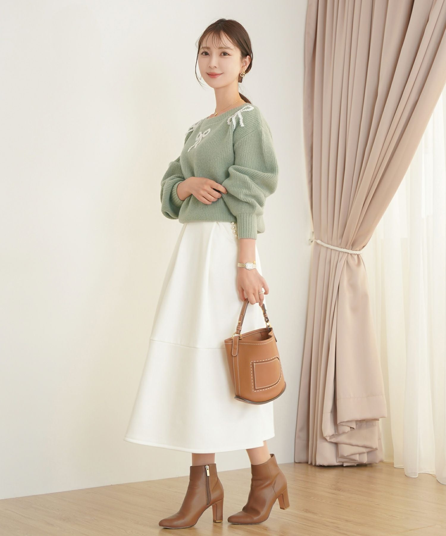 リボンモチーフ パール ニット トップス le reve vaniller 全6色