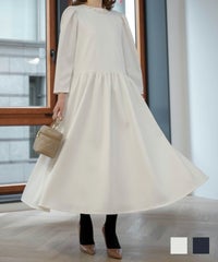 ワンピース パール フォーマル ホワイト ネイビー XS S M バックパール ロング ワンピース HUIT