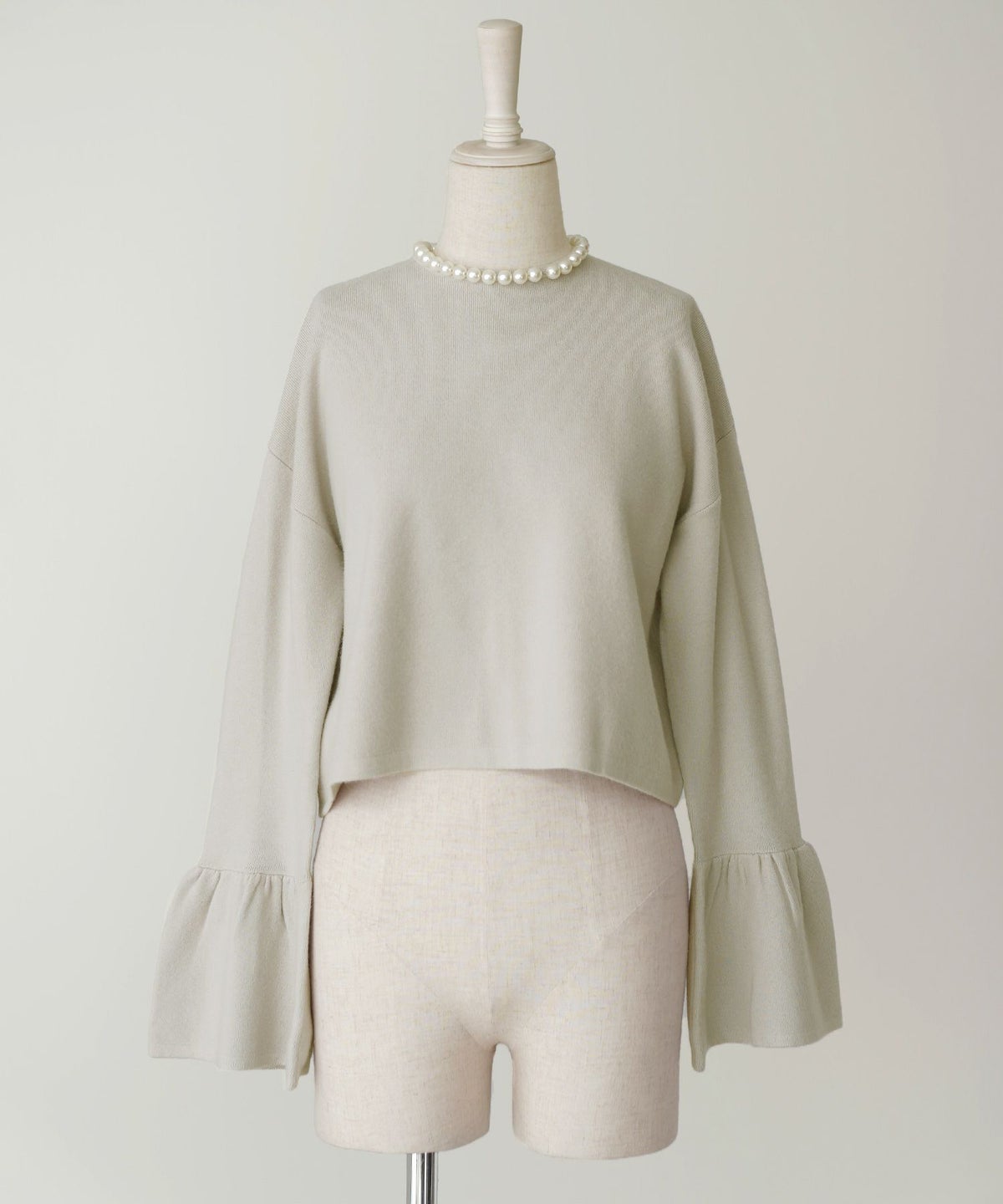 レディース/ニット/トップス/パールネック/ベルスリーブ/春/秋/冬/アイボリー/グレージュ/ネイビー