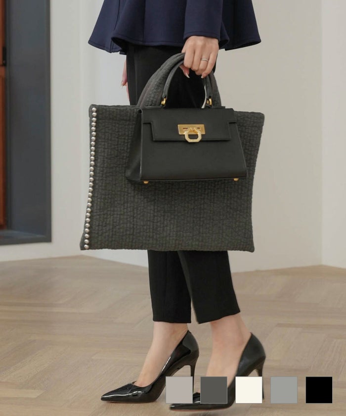 バッグ パール ベージュ チャコール アイボリー グレー ブラック フリー パールトリム ヌビ バッグ ラージ HUIT