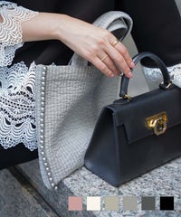 バッグ パール ヌビ ピンク ベージュ チャコール アイボリー グレー ブラック フリー パールトリム ヌビ バッグ HUIT