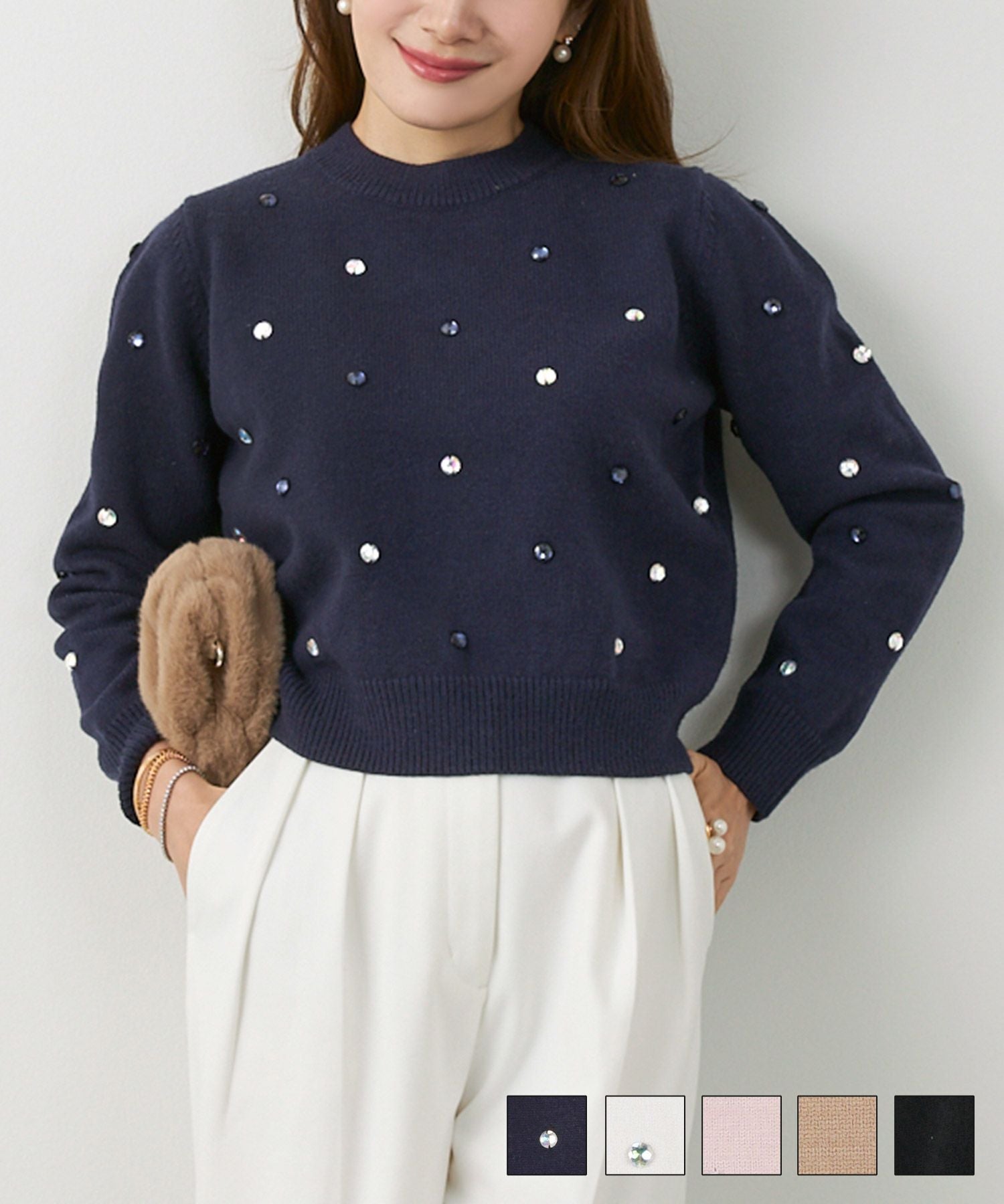 ビジュー付き ニット 長袖