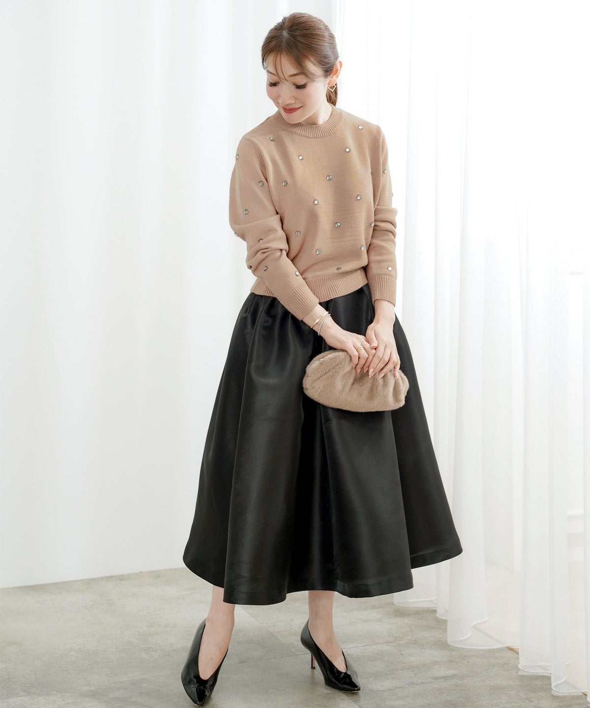 手洗い可/ビジュー/クリスタル/可愛い/上品/ニット/セーター/長袖/大人