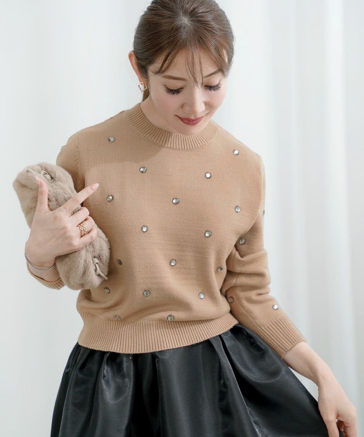 手洗い可/ビジュー/クリスタル/可愛い/上品/ニット/セーター/長袖/大人