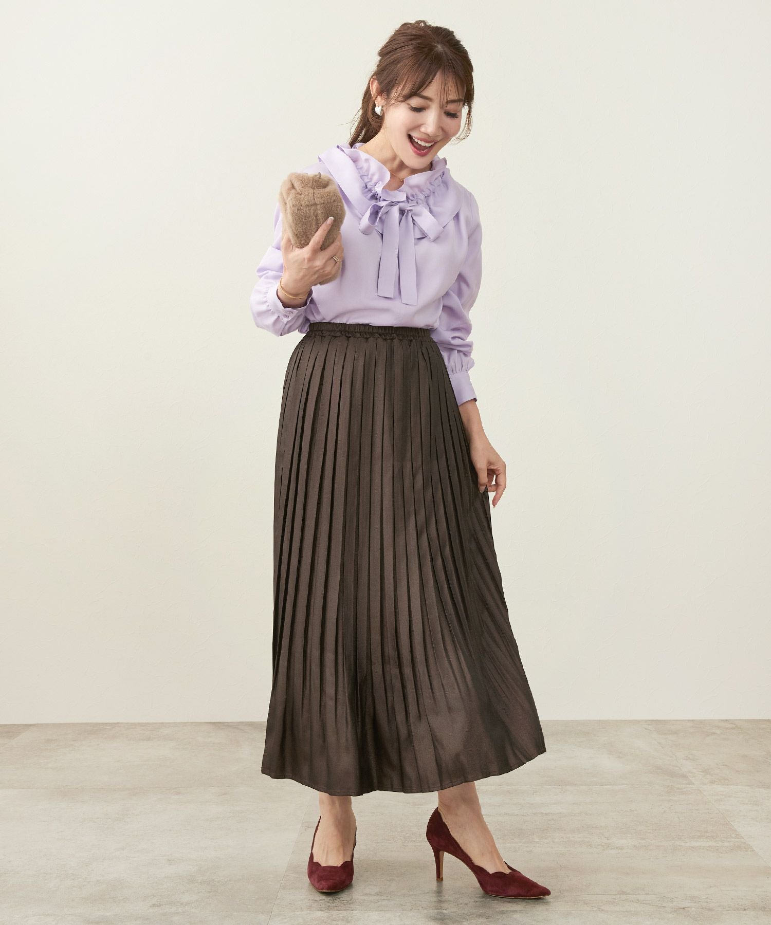 OUTLET-SALE ラメ生地 ボックスプリーツ スカート Liala×PG 全3色