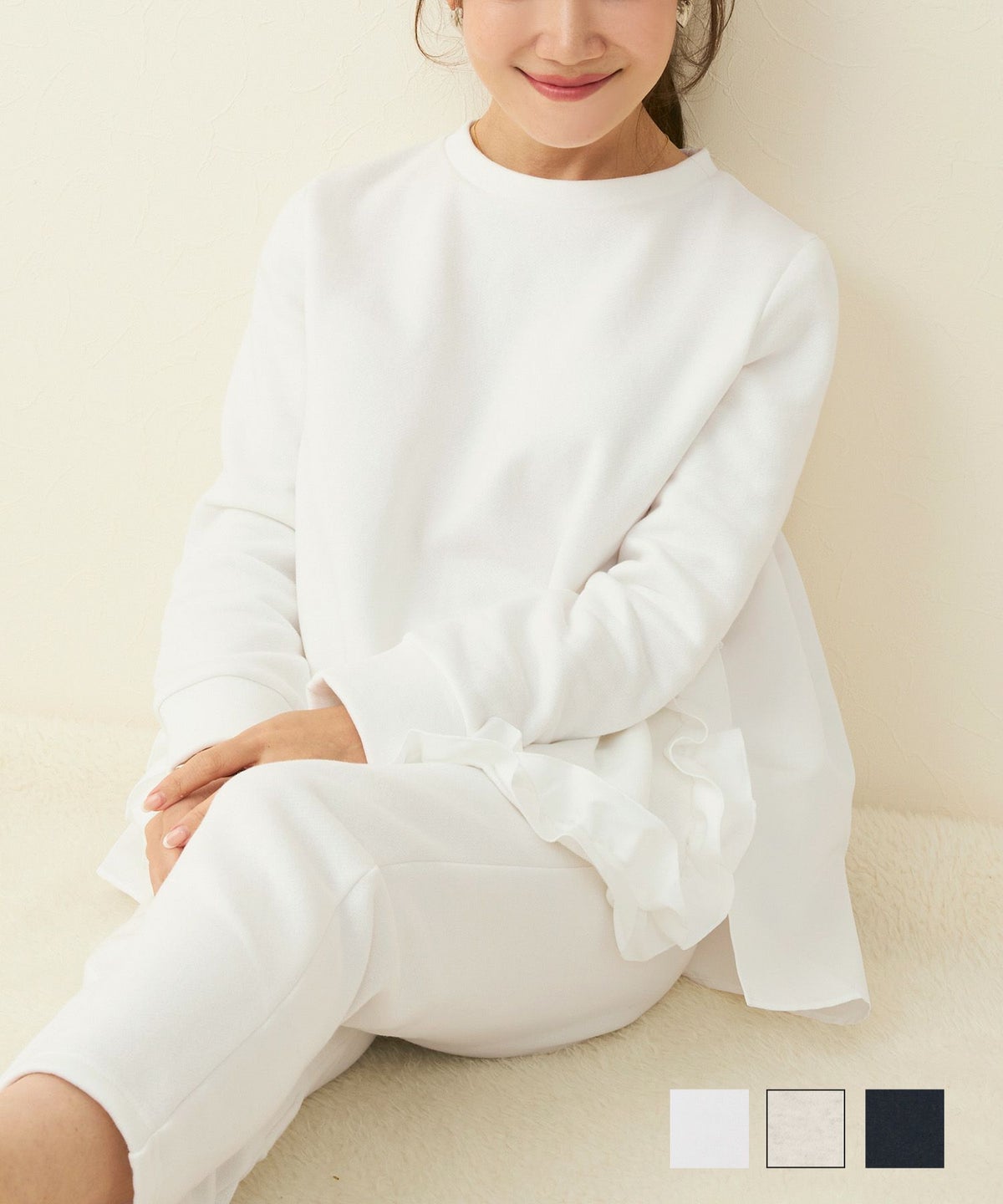 裏起毛 バック切り替え フリルヘム ペプラム カットソー Liala×PG