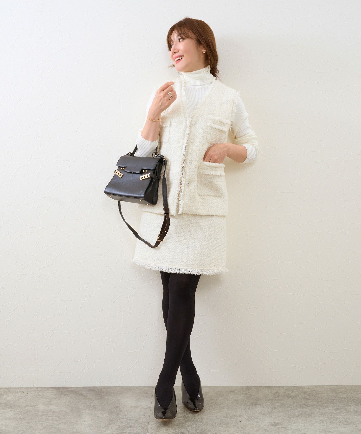 Vネック ツイード ジレ Liala×PG 全2色｜lpg241-1797【1】