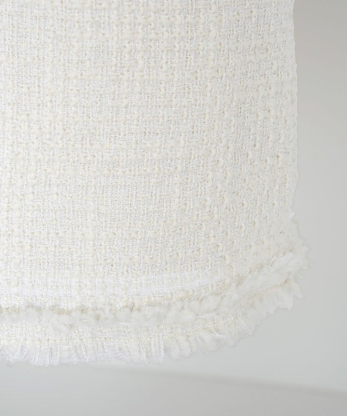 ワンピース/ツイード/フリンジ/ノースリーブ/ウエスト切り替え/背中心ファスナー/ホワイト×ミックス/オフ/ブラック/S/M/秋/冬/春/可愛い/かわいい/華やか/大人/上品/