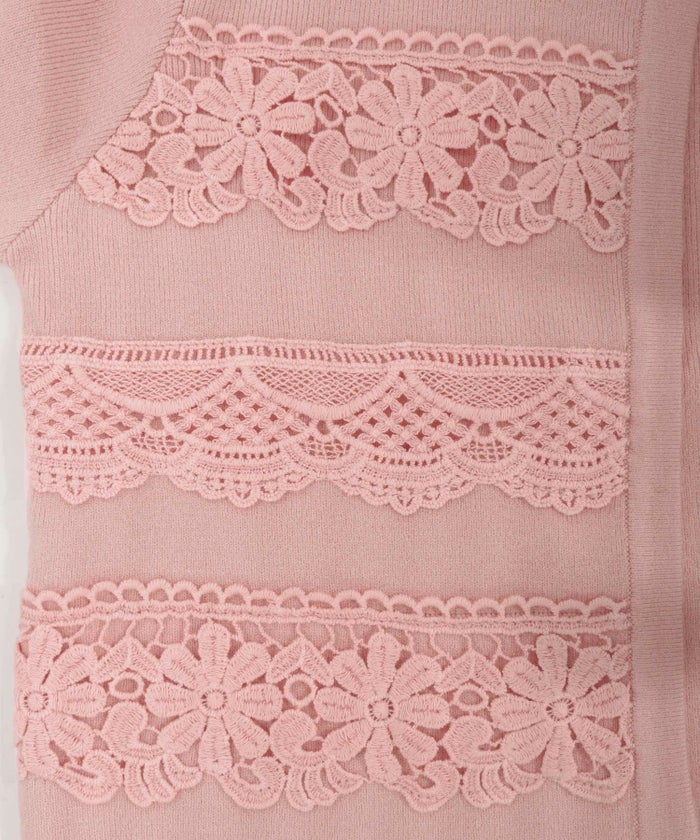 トップス/ボレロ/レース/フラワー/花柄/長袖/フロントホック/アイボリー/チャコールグレー×ブラック/ピンク/S/M/秋/冬/可愛い/かわいい/華やか/大人/上品/