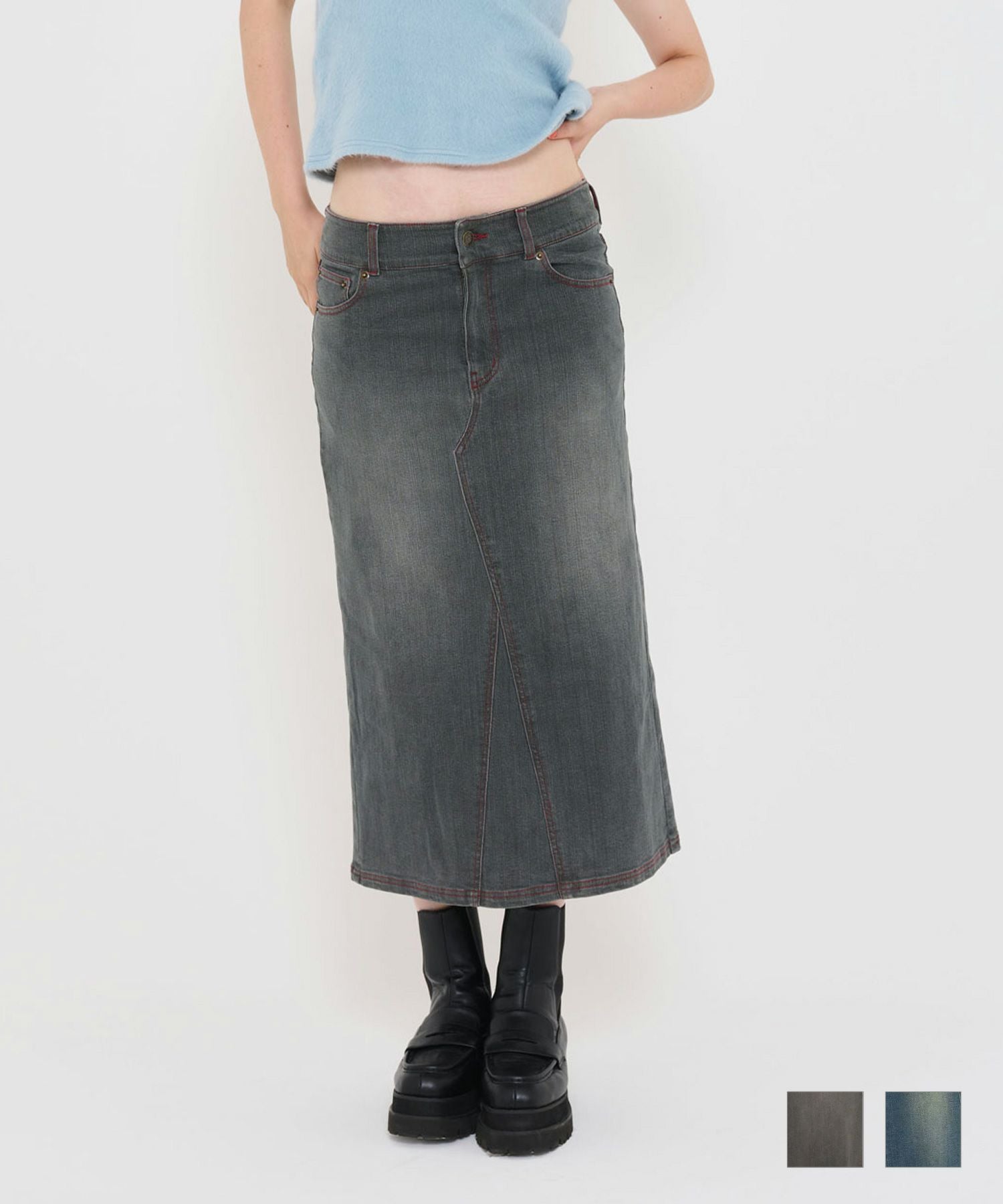 ミディ丈 デニムスカート TINA：JOJUN 全2色｜tnj641-0733【4】