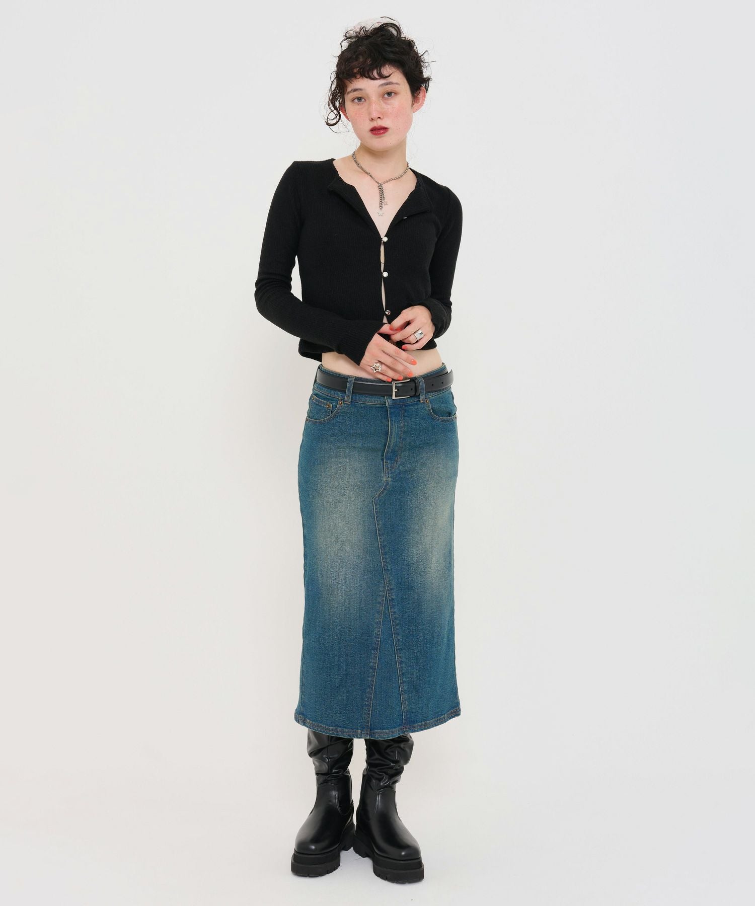 ミディ丈 デニムスカート TINA：JOJUN 全2色｜tnj641-0733【4】