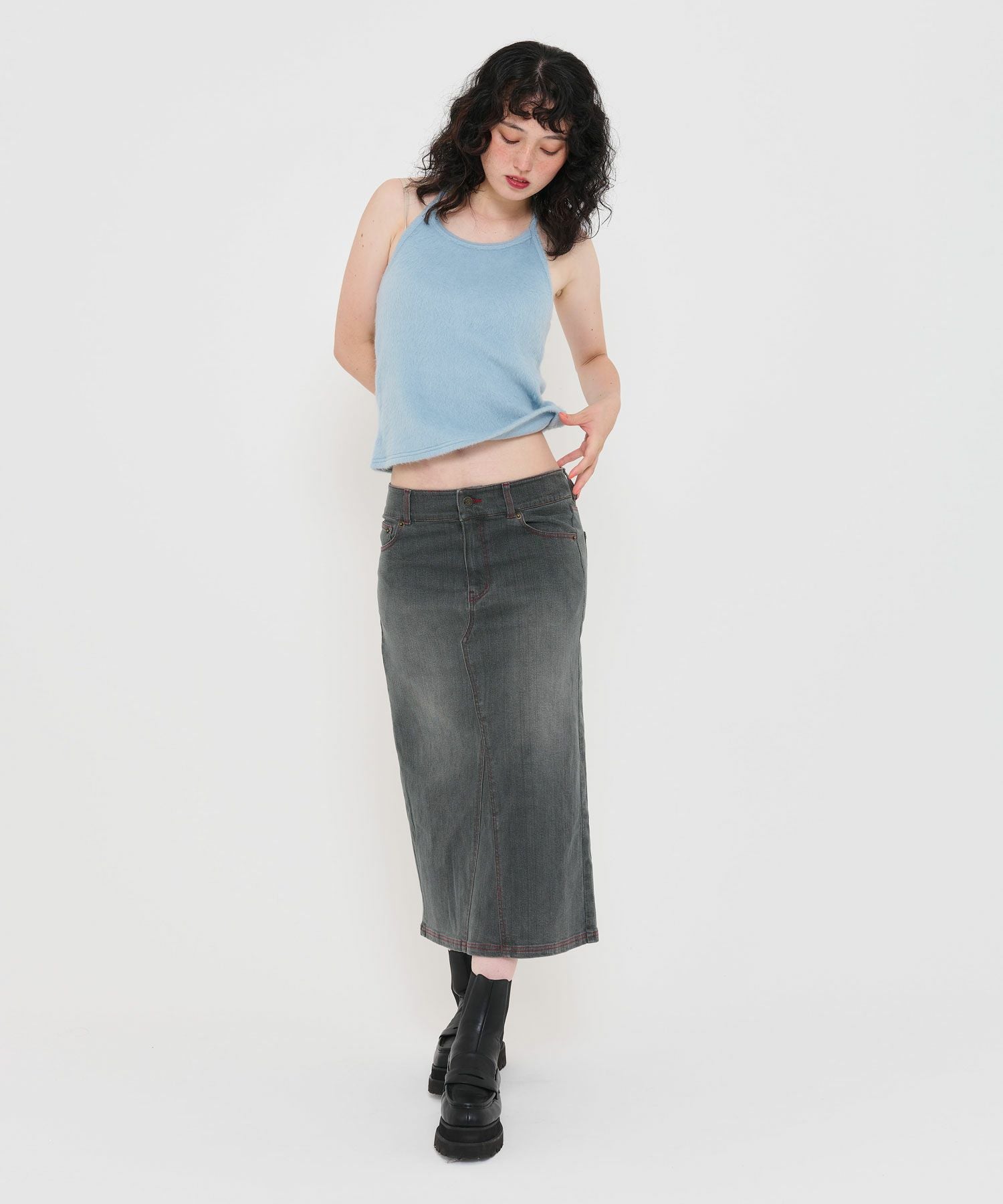 ミディ丈 デニムスカート TINA：JOJUN 全2色｜tnj641-0733【4】