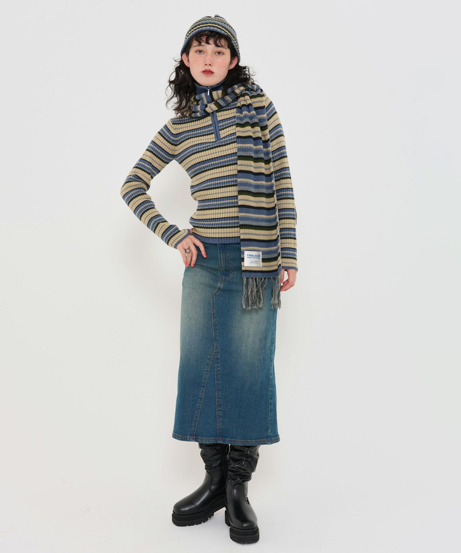 ミディ丈 デニムスカート TINA：JOJUN 全2色｜tnj641-0733【4】