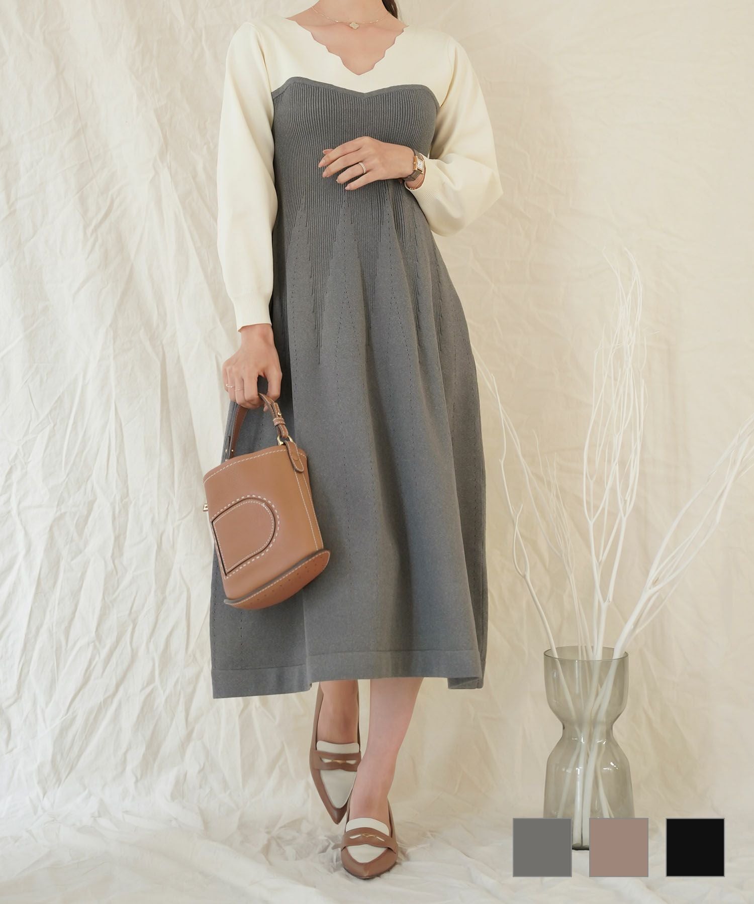 うしかう エフデ グレー ニット セーター &amp;フランシュリッペワンピ セール】 【洗える】ウールカシミヤ ニットワンピース （ミニ丈・ひざ