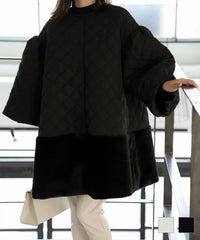 コート アウター キルティング エコファー ホワイト ブラック M エコファー ヘム キルティング コート HUIT