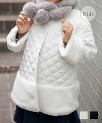 コート アウター キッズ キルティング エコファー ホワイト ブラック S M L エコファー ヘム キルティング キッズ コート HUIT