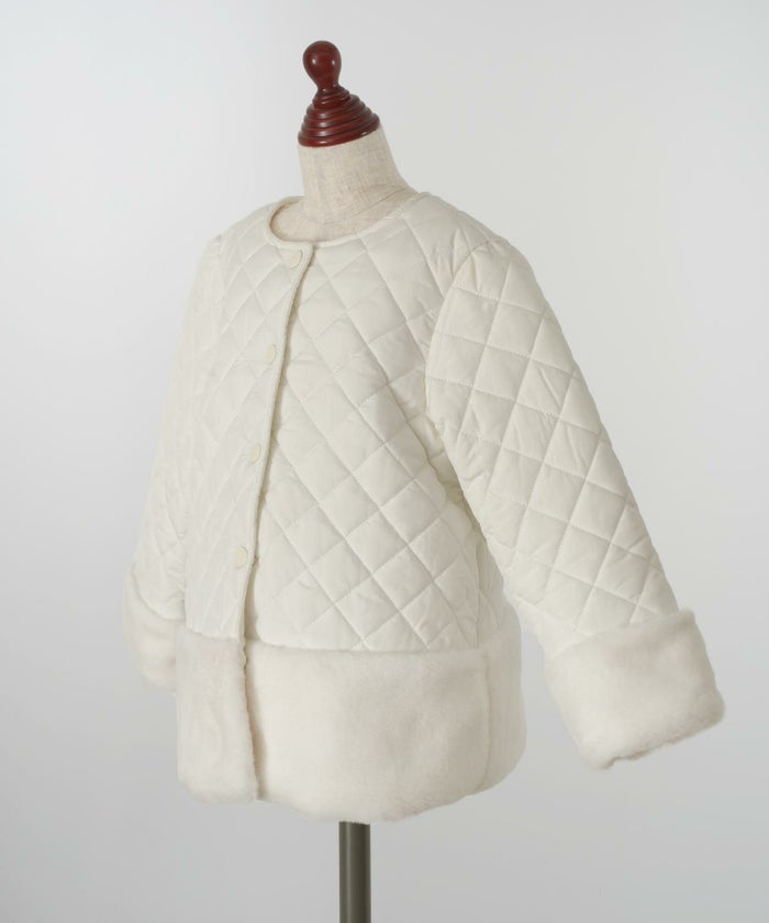 キッズ/コート/アウター/キルティング/エコファー/ファーコート/ユニセックス/秋/冬/長袖/ホワイト/ブラック