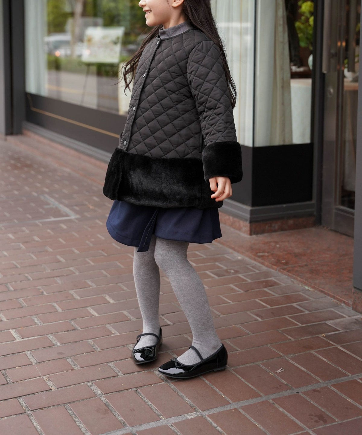 キッズ/コート/アウター/キルティング/エコファー/ファーコート/ユニセックス/秋/冬/長袖/ホワイト/ブラック