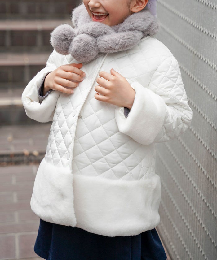 キッズ/コート/アウター/キルティング/エコファー/ファーコート/ユニセックス/秋/冬/長袖/ホワイト/ブラック