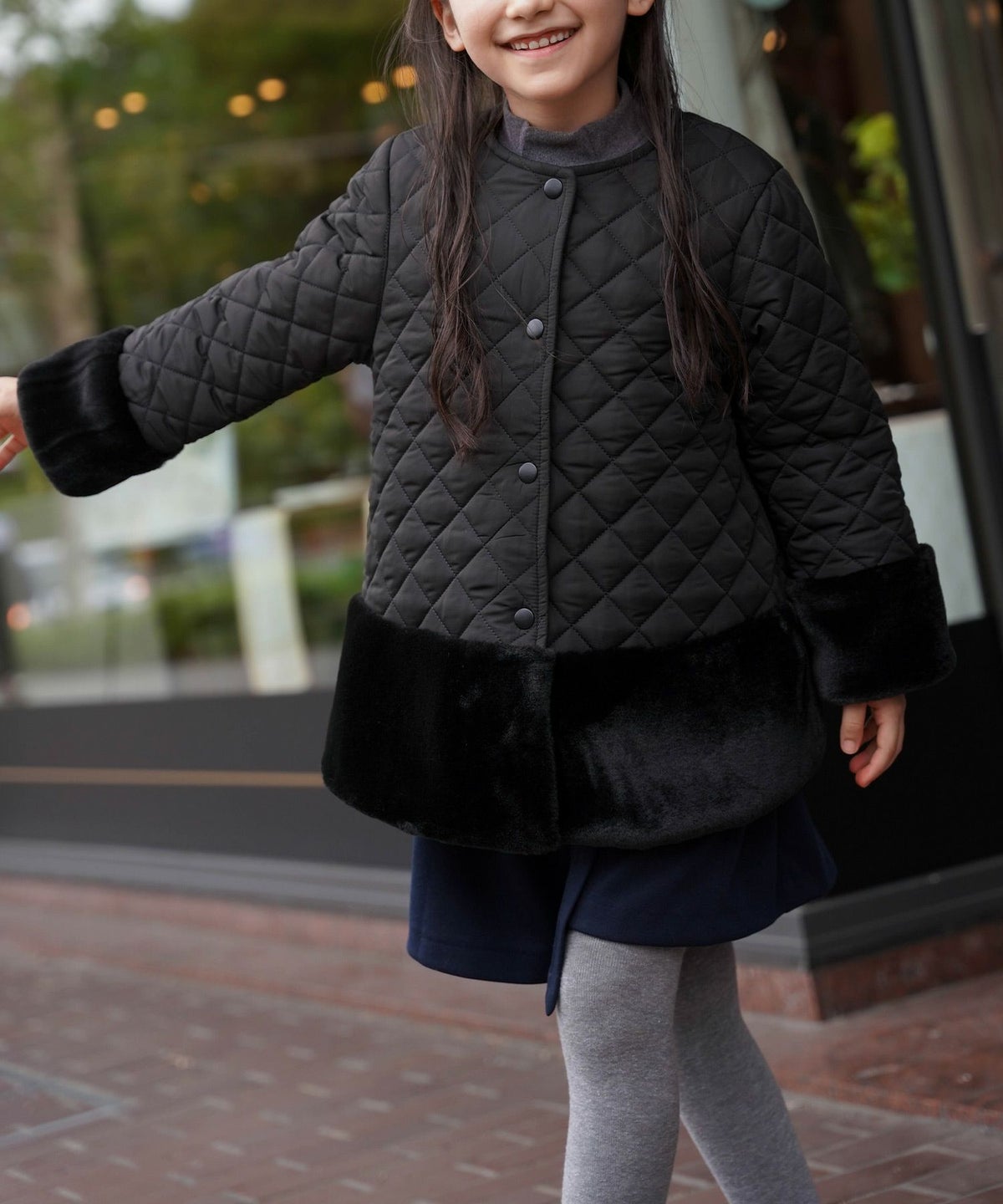 キッズ/コート/アウター/キルティング/エコファー/ファーコート/ユニセックス/秋/冬/長袖/ホワイト/ブラック