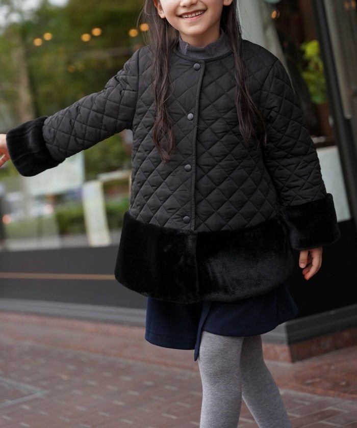 キッズ/コート/アウター/キルティング/エコファー/ファーコート/ユニセックス/秋/冬/長袖/ホワイト/ブラック