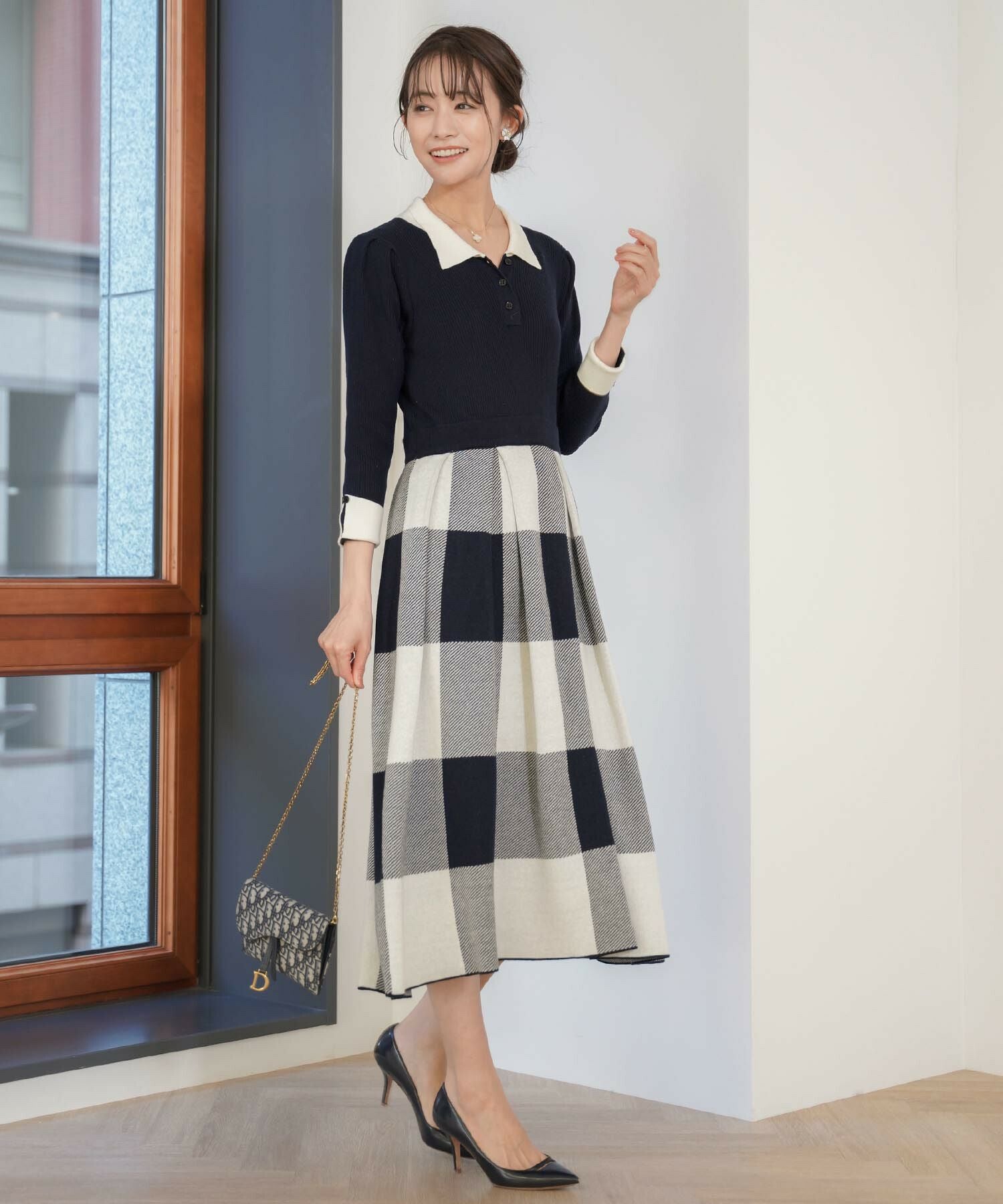 チェック ジャガード ニット ワンピース le reve vaniller 全4色