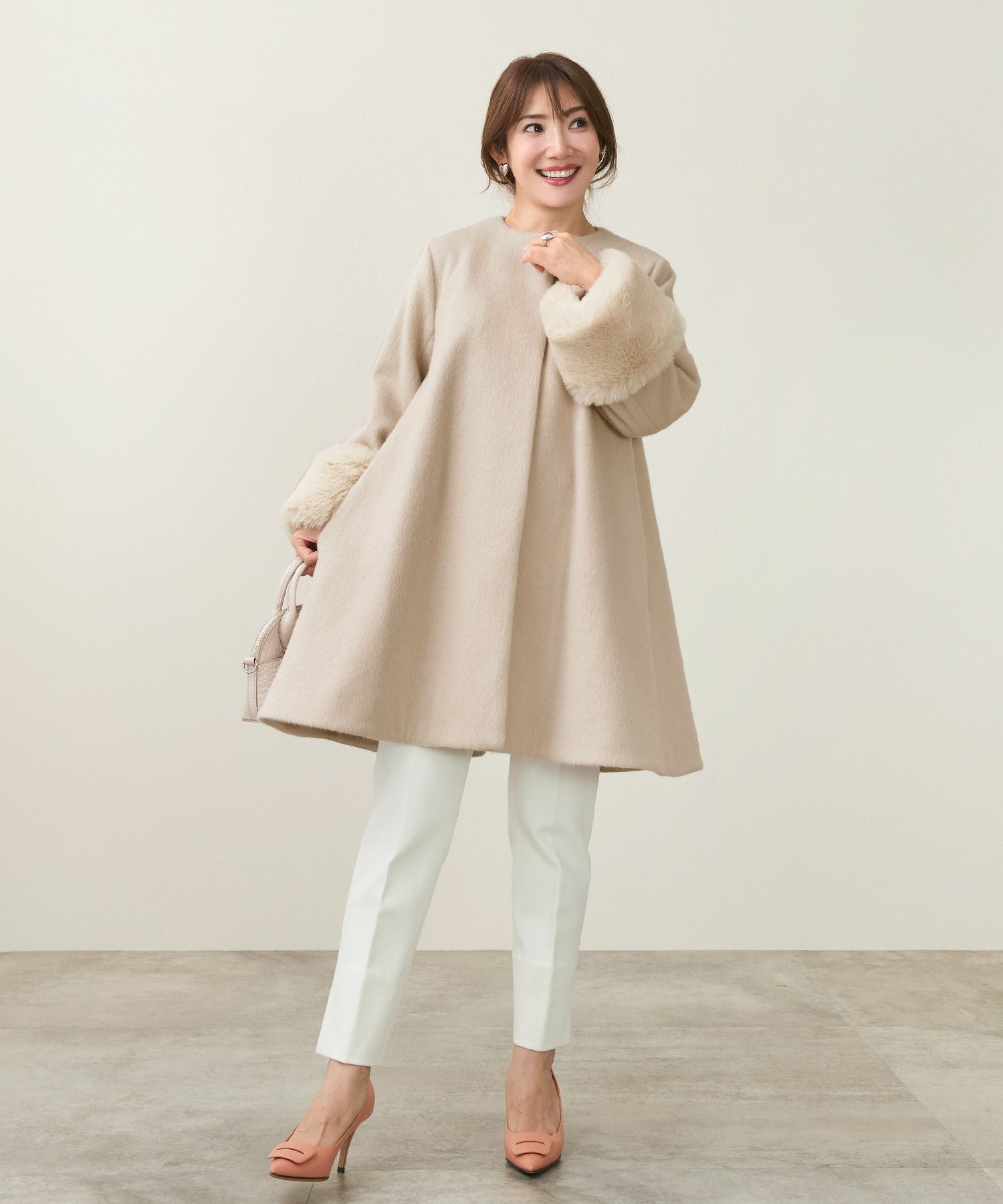 Aライン 袖口ボリューム フェイクファー コート Liala×PG 全2色
