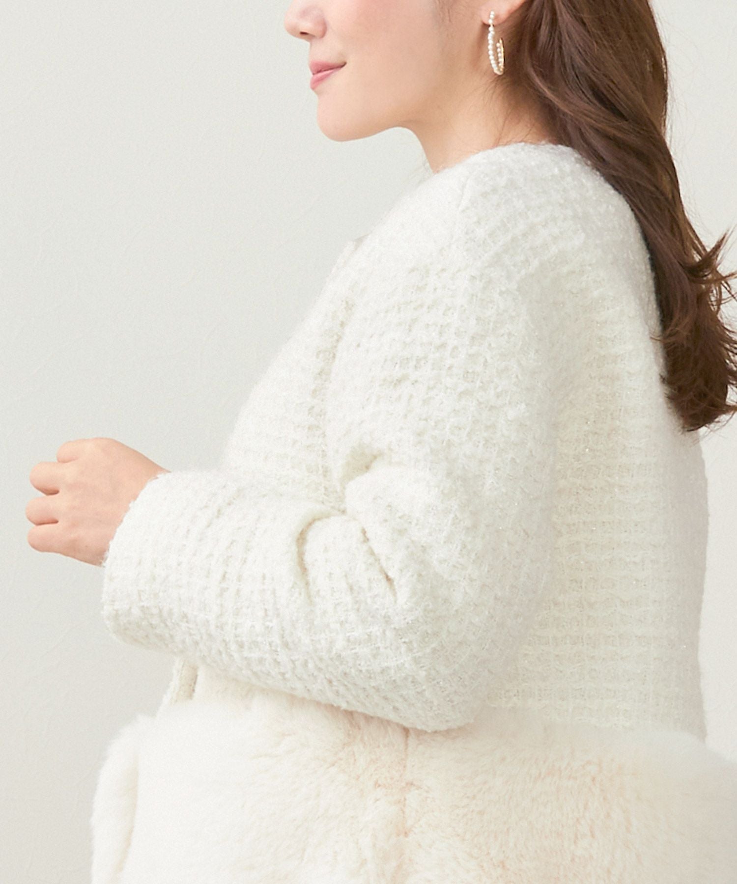 CLEARANCE-SALE ツイード フェイクファー 切り替え コート Liala×PG 全