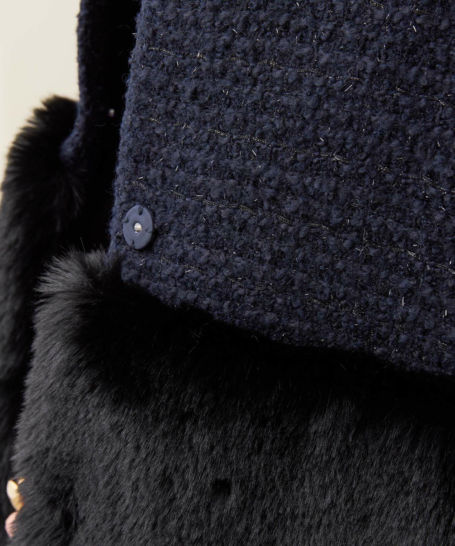 ツイード フェイクファー 切り替え コート Liala×PG 全3色｜lpg141