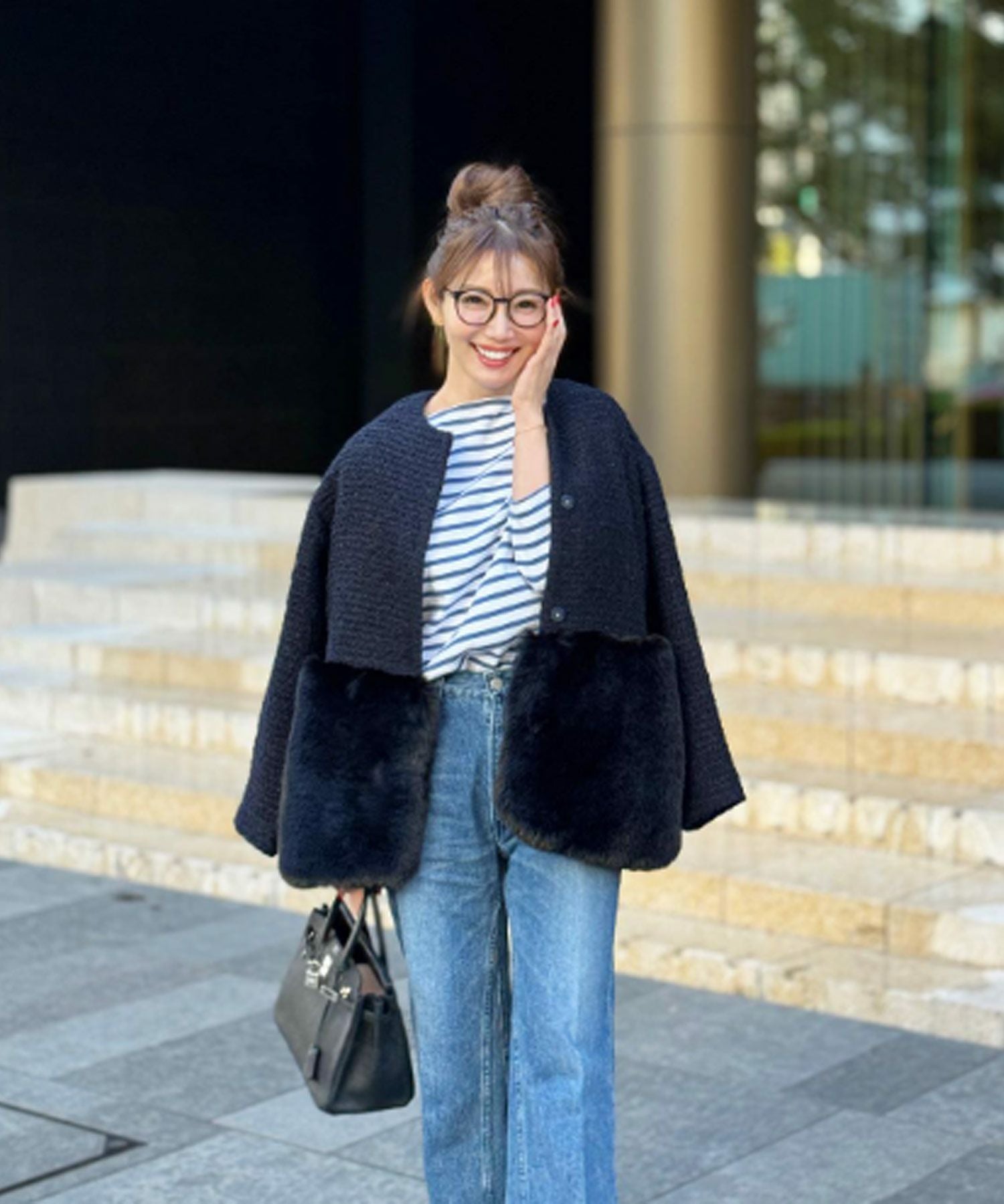 CLEARANCE-SALE ツイード フェイクファー 切り替え コート Liala×PG 全