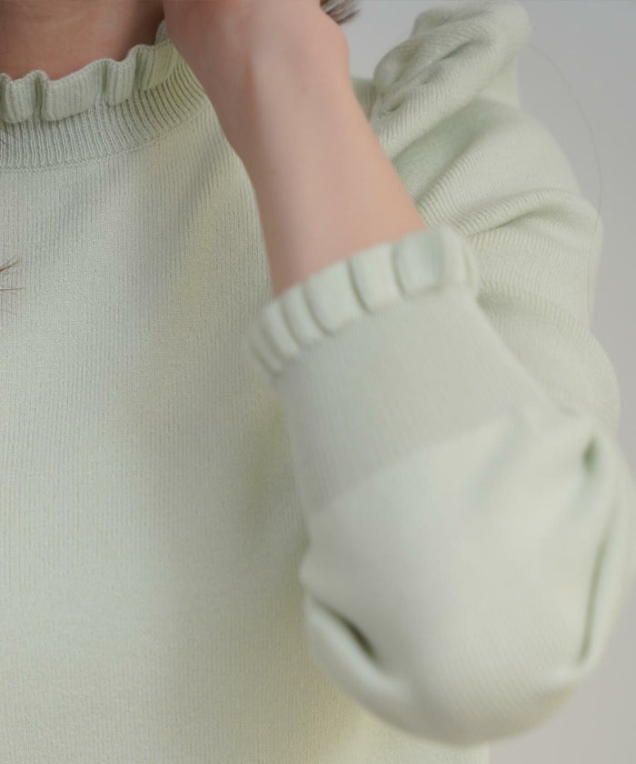 手洗い可/フリルネック/ハイネック/フリルスリーブ/長袖/無地/重ね着/シンプル/大人可愛い