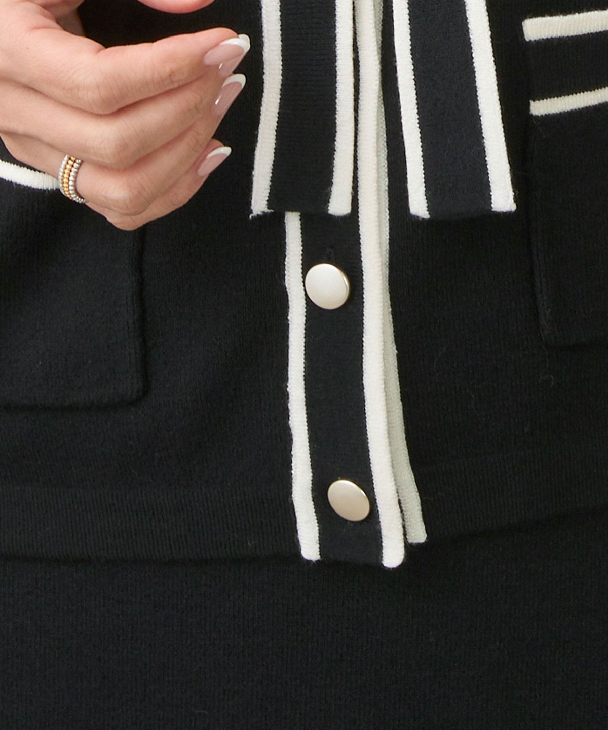 手洗い可/トップス/ニット/カーディガン/長袖/バイカラー/ボウタイ/ポケット付き/大人可愛い