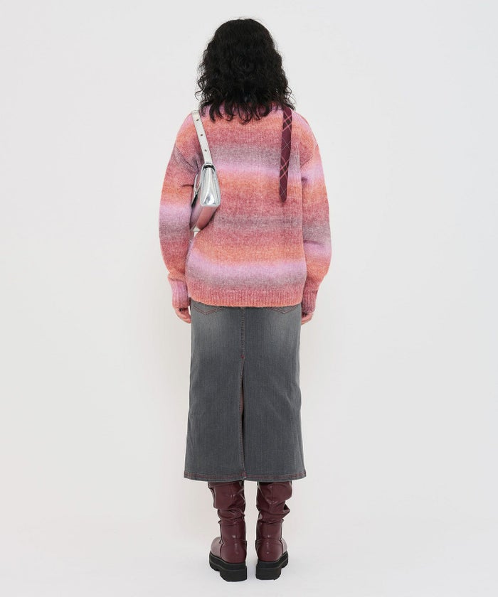 トップス/ミックスカラーニット/ニット/ピンク/グリーン